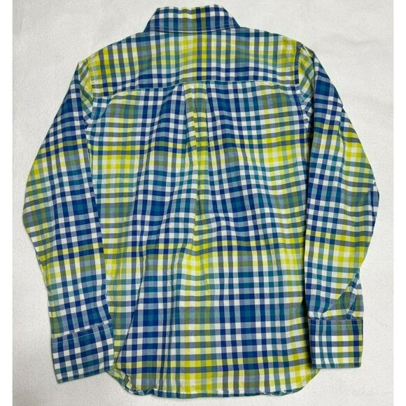 Lands End Kids Small 8 Plaid Long Sleeve Button-Up Shirt S Cotton Blue Yellow - Picture 7 of 7